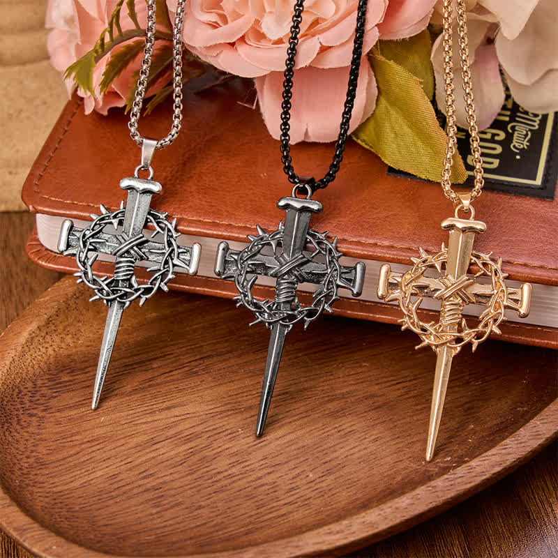 Sacred Crown of Thorns Nail Cross Alloy Necklace: Symbol of Calm Abiding Peace