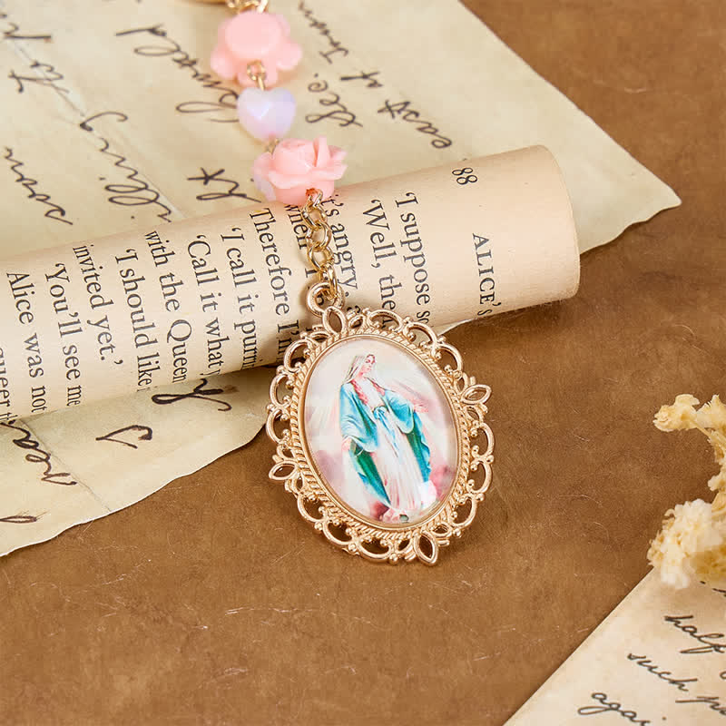 Soft Rose & Heart Bead Our Lady Rosary: Token of Divine Shelter