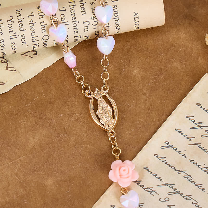 Soft Rose & Heart Bead Our Lady Rosary: Token of Divine Shelter