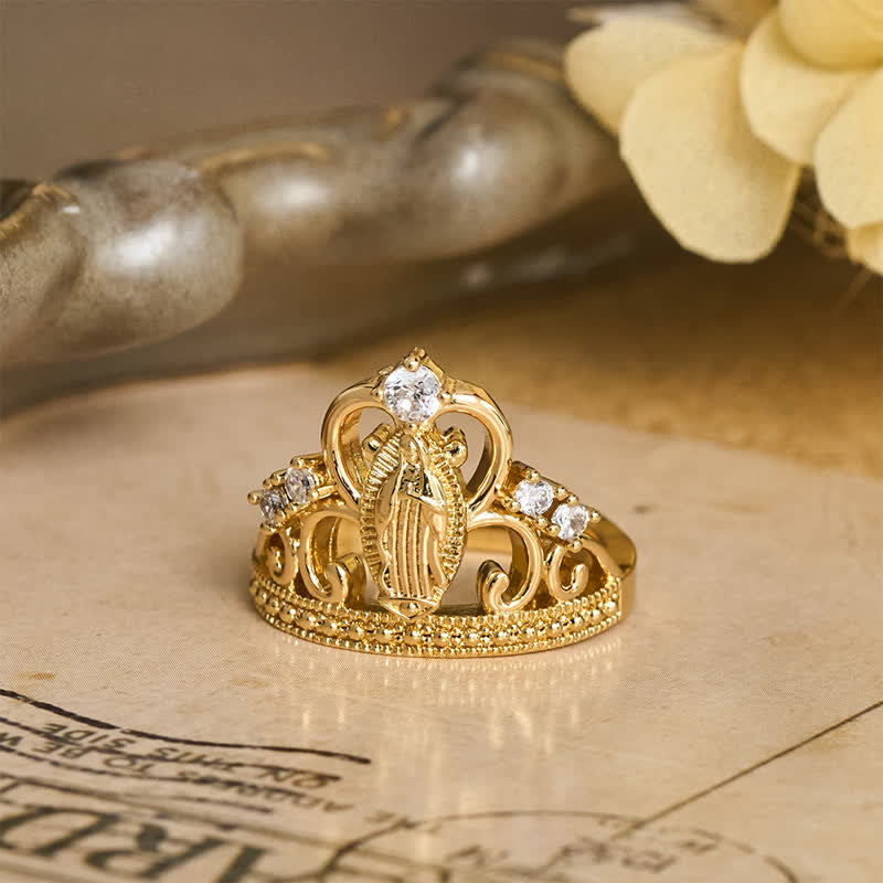 Jeweled Open Crown Our Lady Copper Ring: Token of Divine Shelter