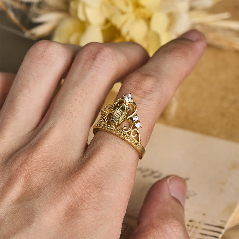 Jeweled Open Crown Our Lady Copper Ring: Token of Divine Shelter