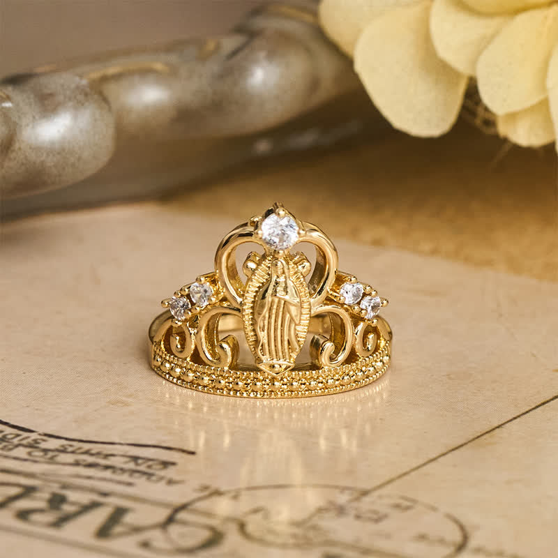 Jeweled Open Crown Our Lady Copper Ring: Token of Divine Shelter