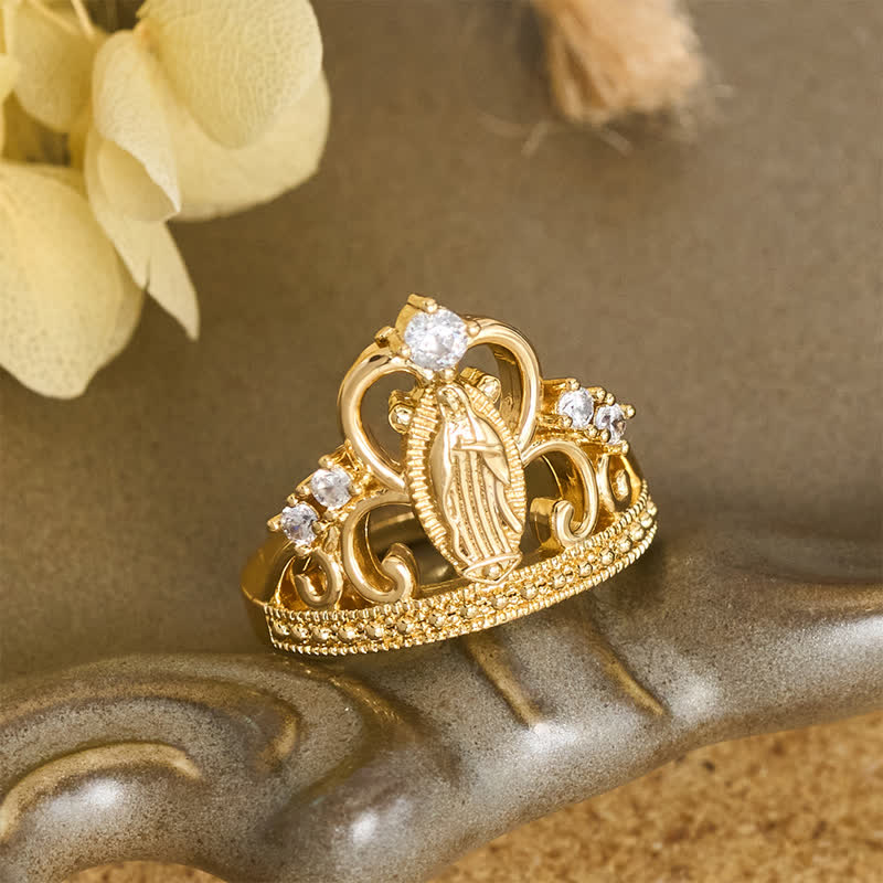 Jeweled Open Crown Our Lady Copper Ring: Token of Divine Shelter