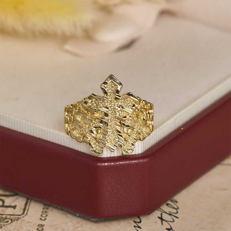 Rugged Grain Cross Stainless Steel Ring: Sign of Heavenly Blessings