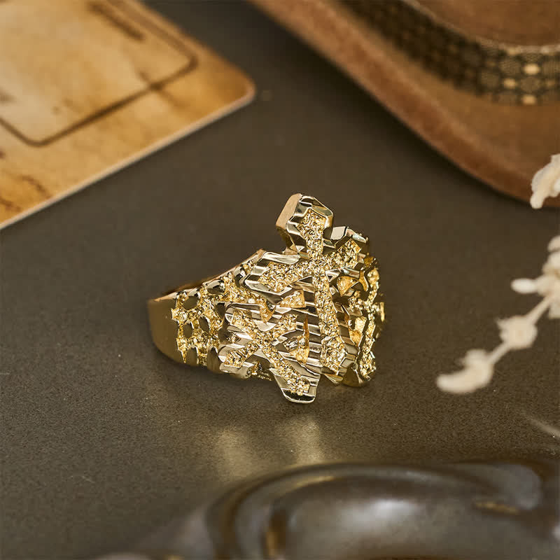 Rugged Grain Cross Stainless Steel Ring: Sign of Heavenly Blessings