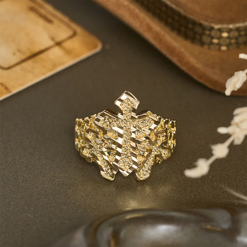 Rugged Grain Cross Stainless Steel Ring: Sign of Heavenly Blessings