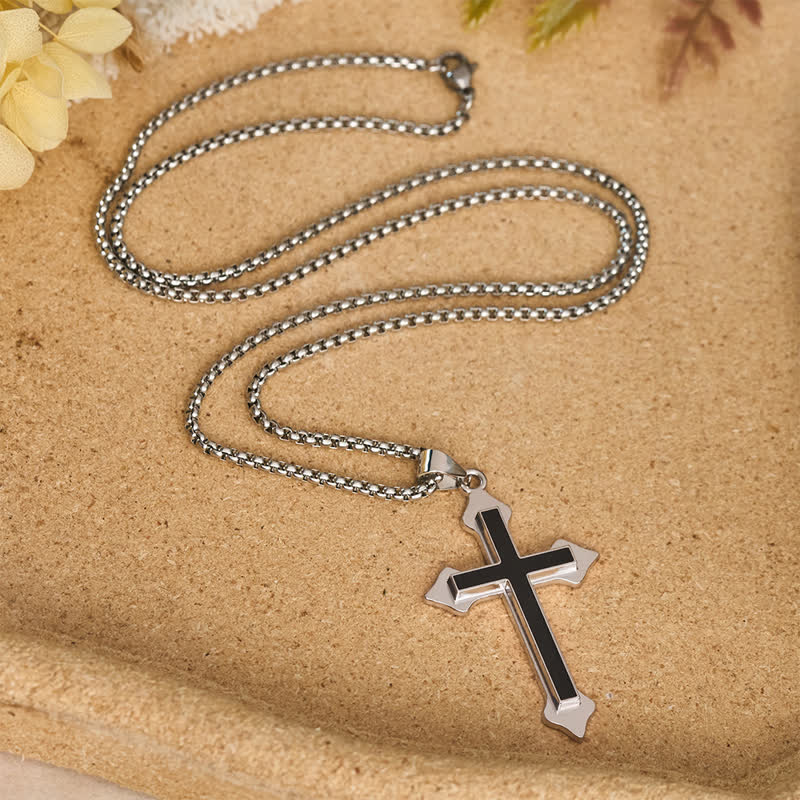 Two-Tone Stainless Steel Cross Pendant Necklace with Box Chain: A Symbol of Steadfast Faith