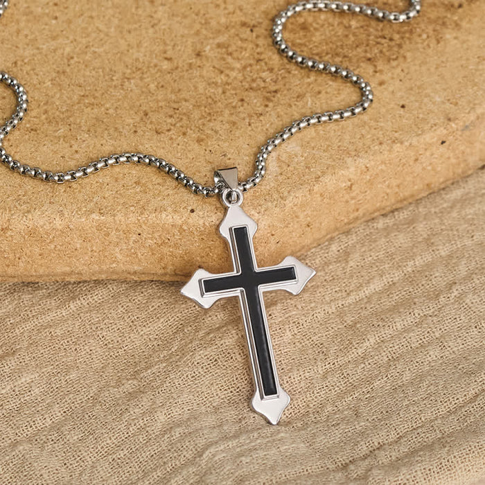 Two-Tone Stainless Steel Cross Pendant Necklace with Box Chain: A Symbol of Steadfast Faith