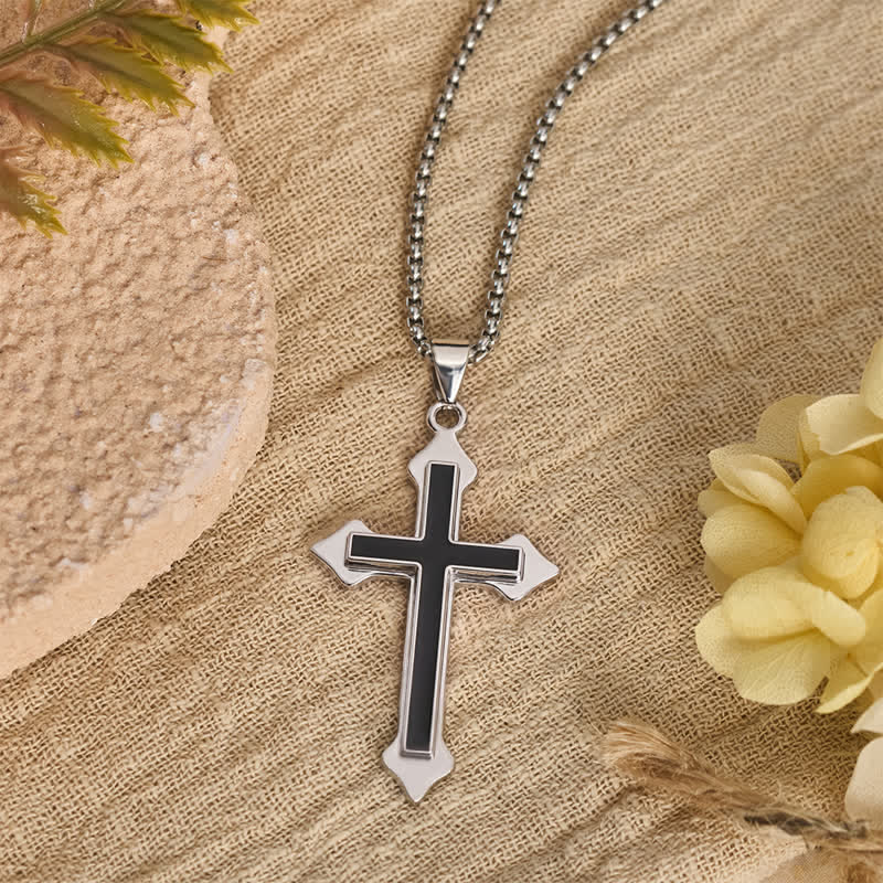Two-Tone Stainless Steel Cross Pendant Necklace with Box Chain: A Symbol of Steadfast Faith