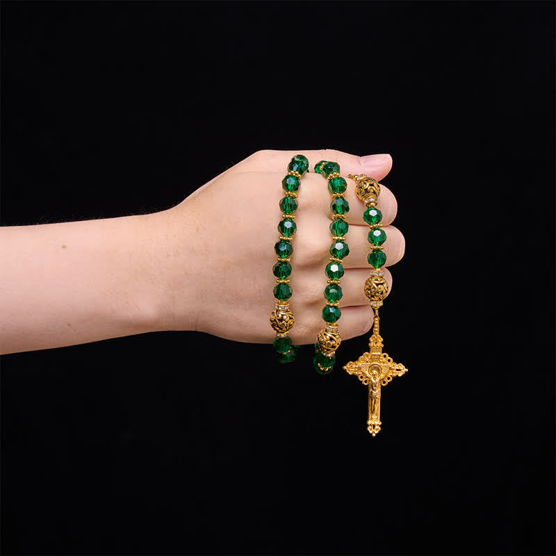 Emerald Green Faceted Bead St.Jude Rosary: Emblem of Gentle Heavenly Grace