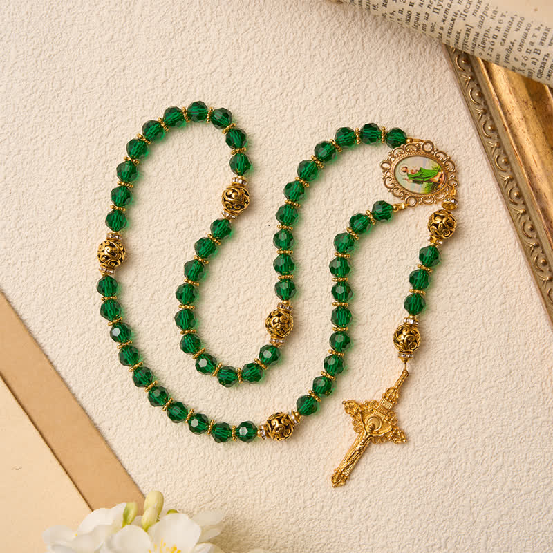 Emerald Green Faceted Bead St.Jude Rosary: Emblem of Gentle Heavenly Grace
