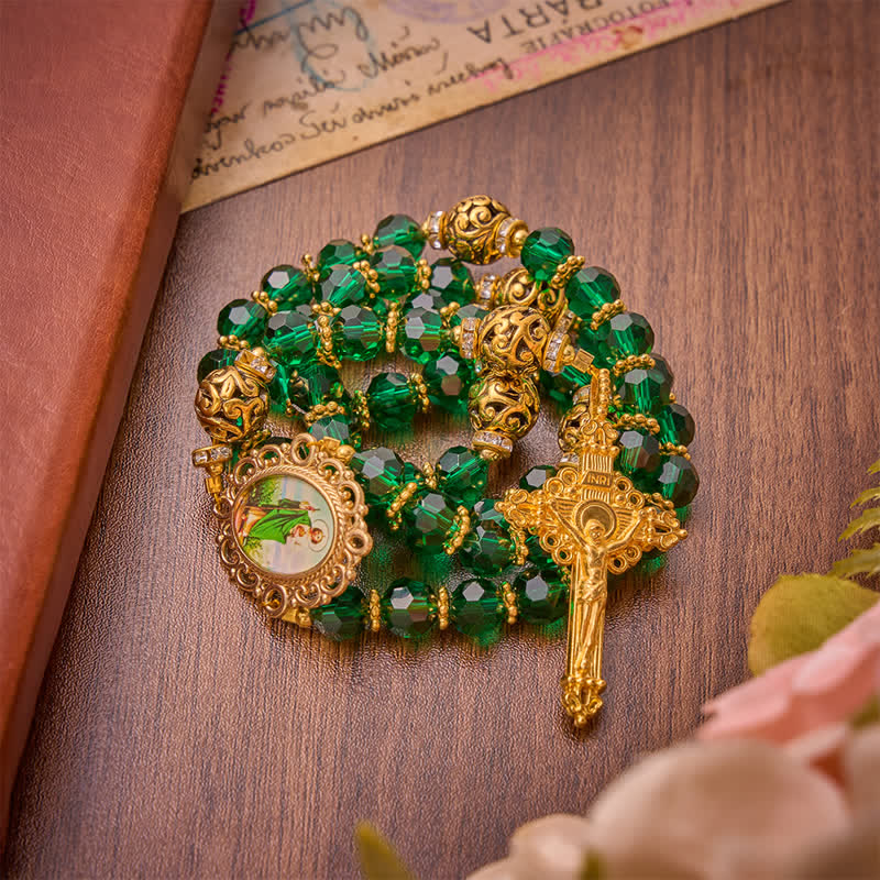 Emerald Green Faceted Bead St.Jude Rosary: Emblem of Gentle Heavenly Grace
