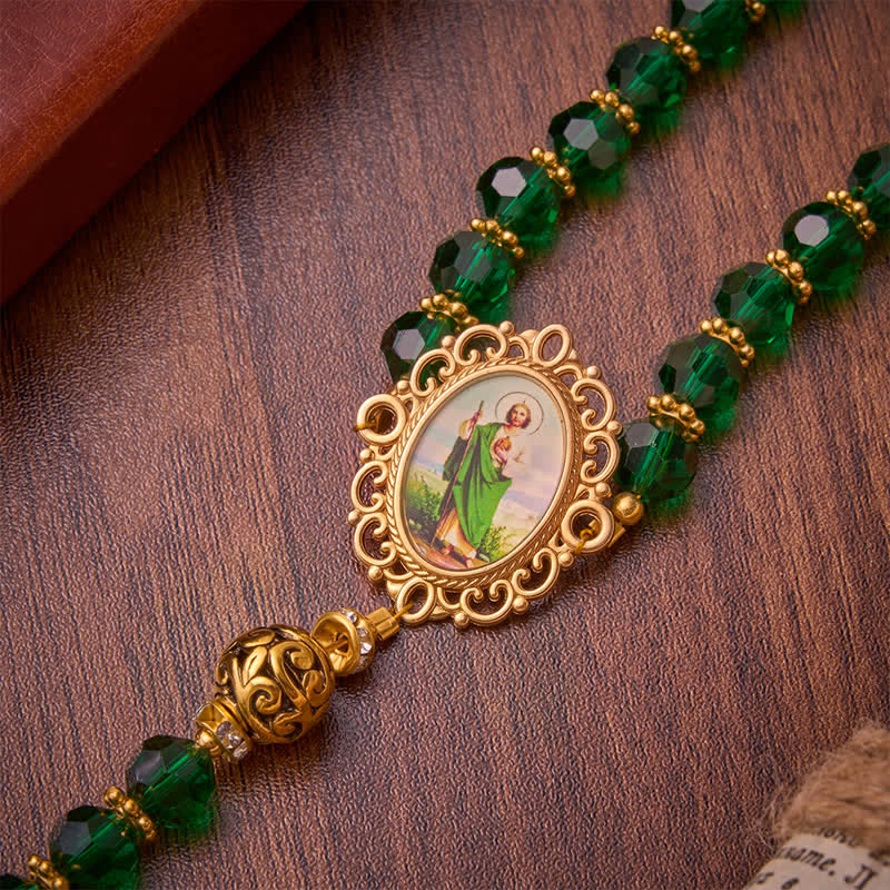 Emerald Green Faceted Bead St.Jude Rosary: Emblem of Gentle Heavenly Grace