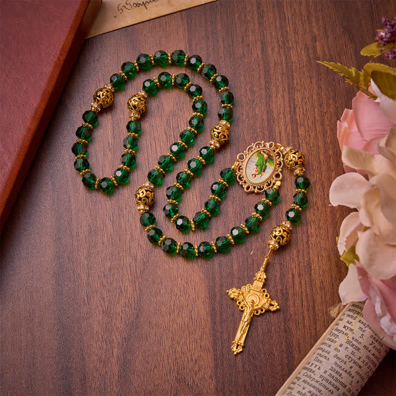 Emerald Green Faceted Bead St.Jude Rosary: Emblem of Gentle Heavenly Grace