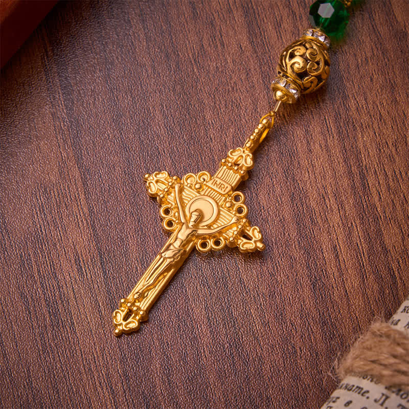 Emerald Green Faceted Bead St.Jude Rosary: Emblem of Gentle Heavenly Grace