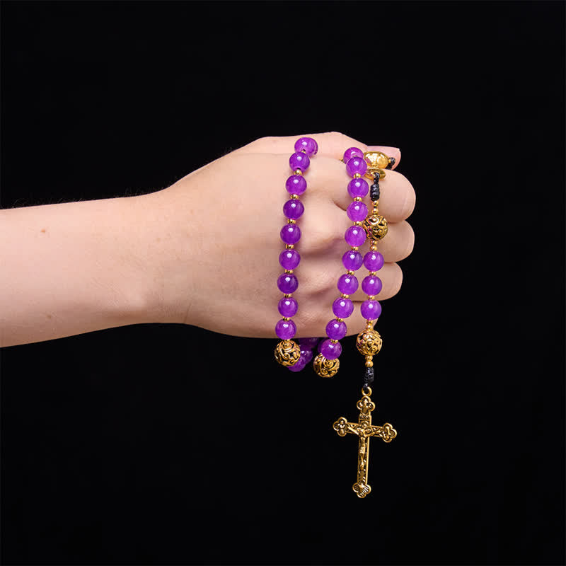 Deep Violet Round Bead Holy Grail Rosary: Token of Abiding Heavenly Shelter