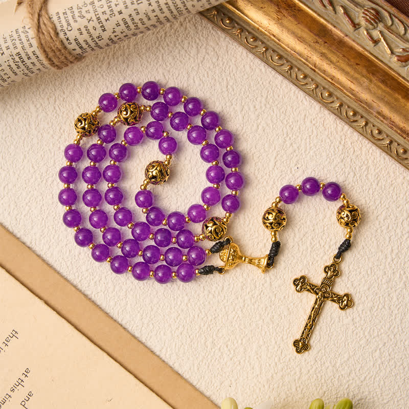 Deep Violet Round Bead Holy Grail Rosary: Token of Abiding Heavenly Shelter