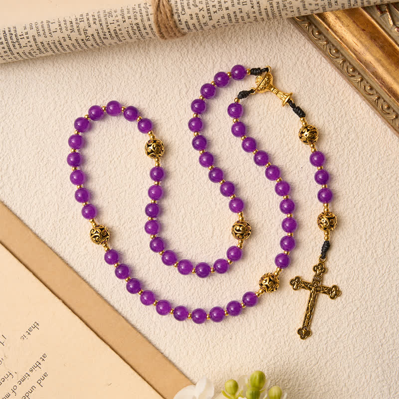 Deep Violet Round Bead Holy Grail Rosary: Token of Abiding Heavenly Shelter