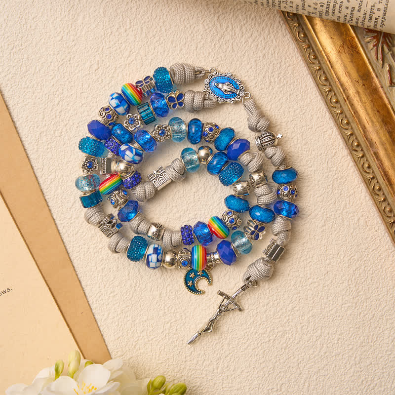 Bright Blue Mixed Bead Artisan Rosary: Emblem of Gentle Heavenly Grace