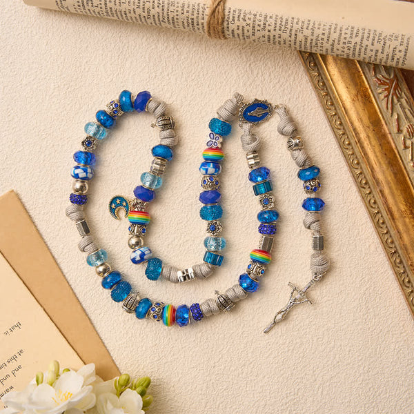Bright Blue Mixed Bead Artisan Rosary: Emblem of Gentle Heavenly Grace