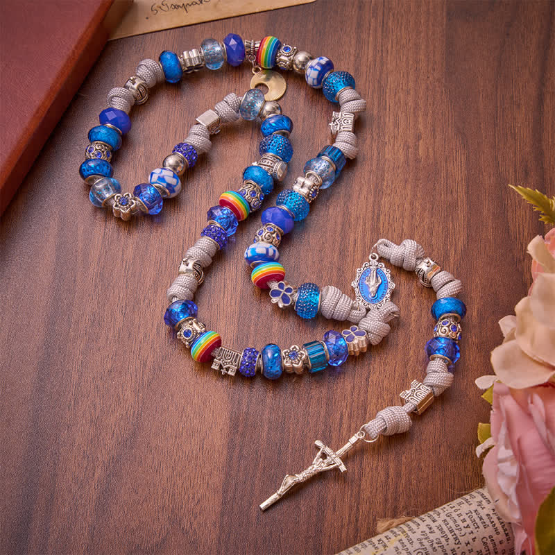 Bright Blue Mixed Bead Artisan Rosary: Emblem of Gentle Heavenly Grace