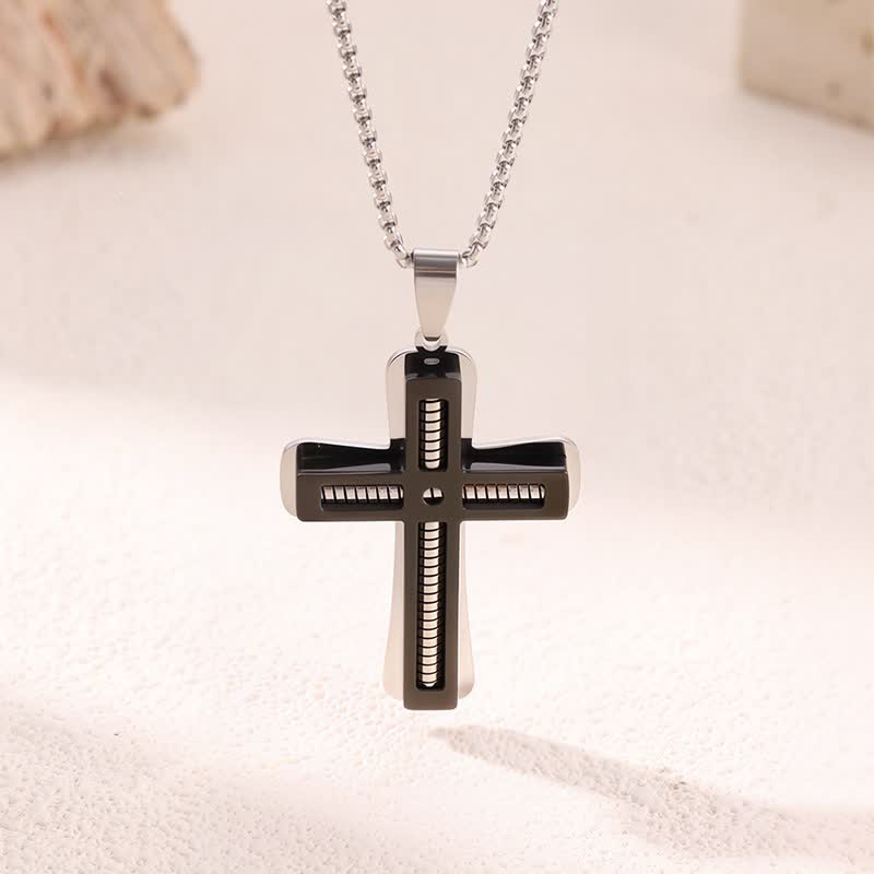 Natural Wood Inset Stainless Steel Cross Necklace: Sign of Gentle Celestial Shelter