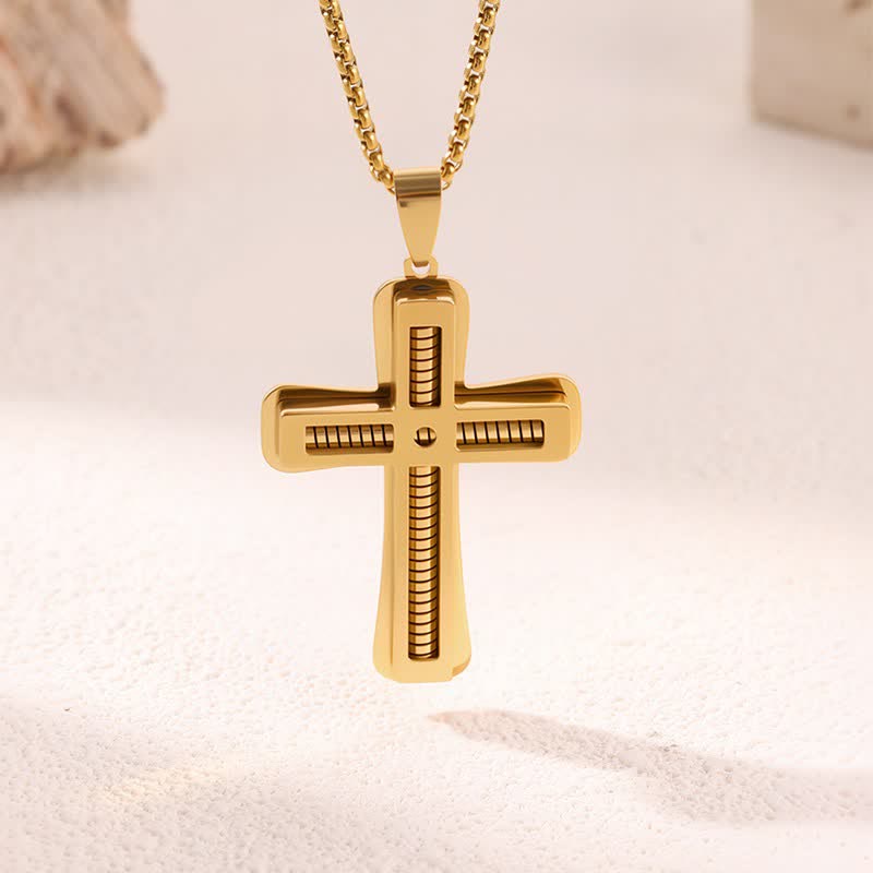Natural Wood Inset Stainless Steel Cross Necklace: Sign of Gentle Celestial Shelter
