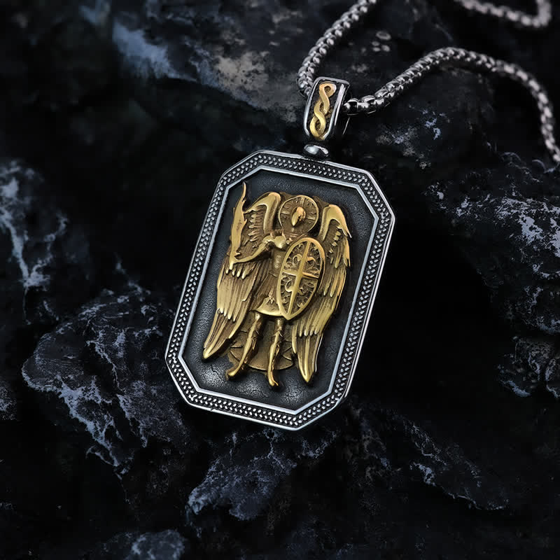 Deep Engraved Archangel St.Michael Box Chain Necklace: Token of Divine Safeguard