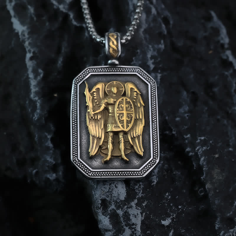 Deep Engraved Archangel St.Michael Box Chain Necklace: Token of Divine Safeguard
