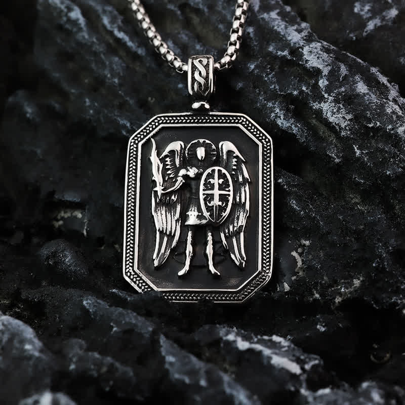 Deep Engraved Archangel St.Michael Box Chain Necklace: Token of Divine Safeguard