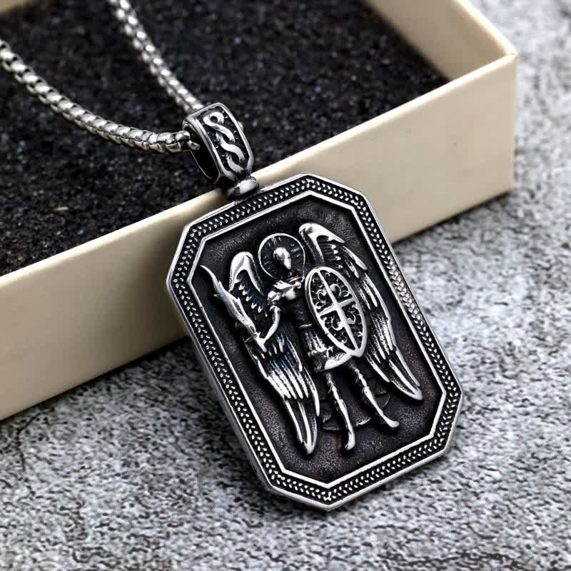 Deep Engraved Archangel St.Michael Box Chain Necklace: Token of Divine Safeguard