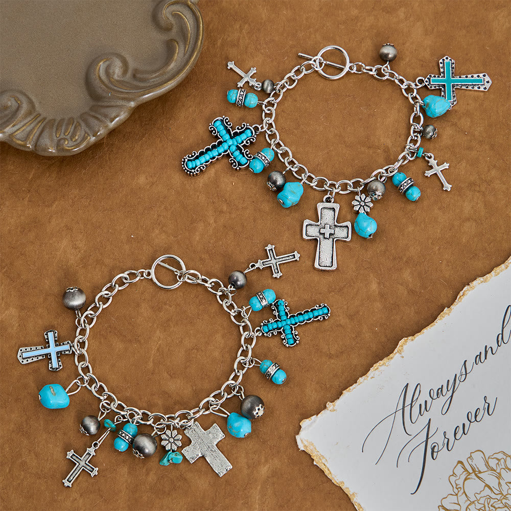 Timeless Bohemian Cross Bead Bracelet & Car Charm: Token of Enduring Heavenly Peace
