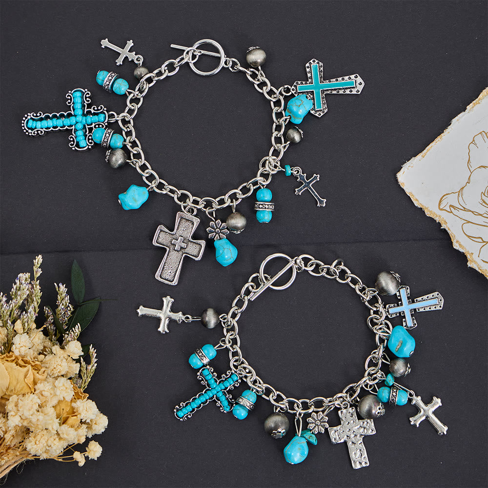 Timeless Bohemian Cross Bead Bracelet & Car Charm: Token of Enduring Heavenly Peace