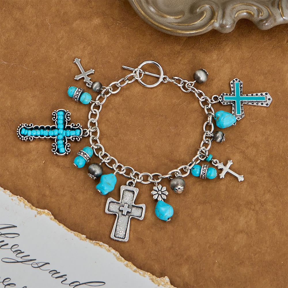 Timeless Bohemian Cross Bead Bracelet & Car Charm: Token of Enduring Heavenly Peace