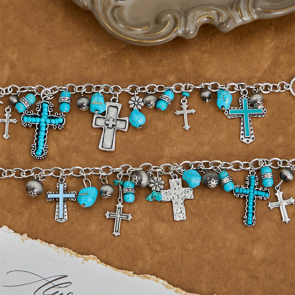 Timeless Bohemian Cross Bead Bracelet & Car Charm: Token of Enduring Heavenly Peace