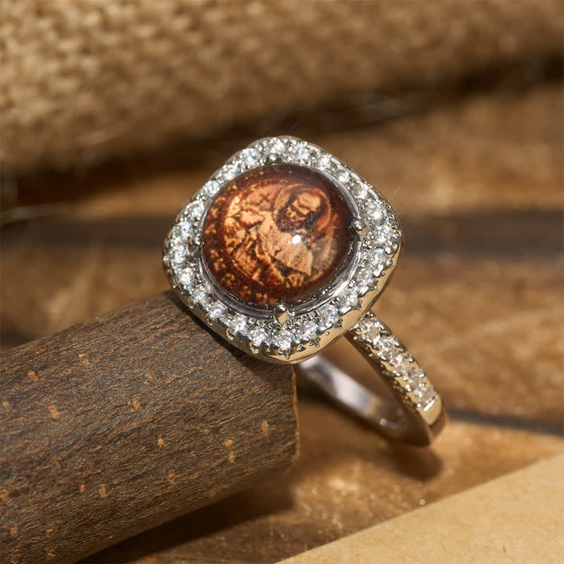 Halo Paved Stone Saint Francis Stackable Ring: Carrier of Quiet Devotion