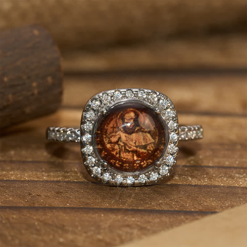 Halo Paved Stone Saint Francis Stackable Ring: Carrier of Quiet Devotion