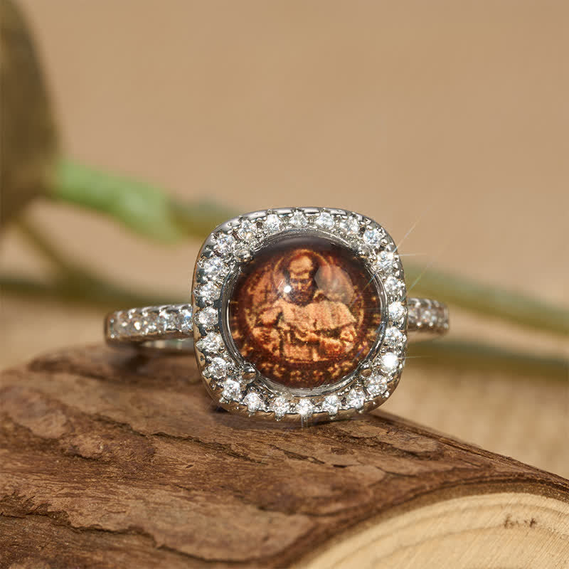 Halo Paved Stone Saint Francis Stackable Ring: Carrier of Quiet Devotion