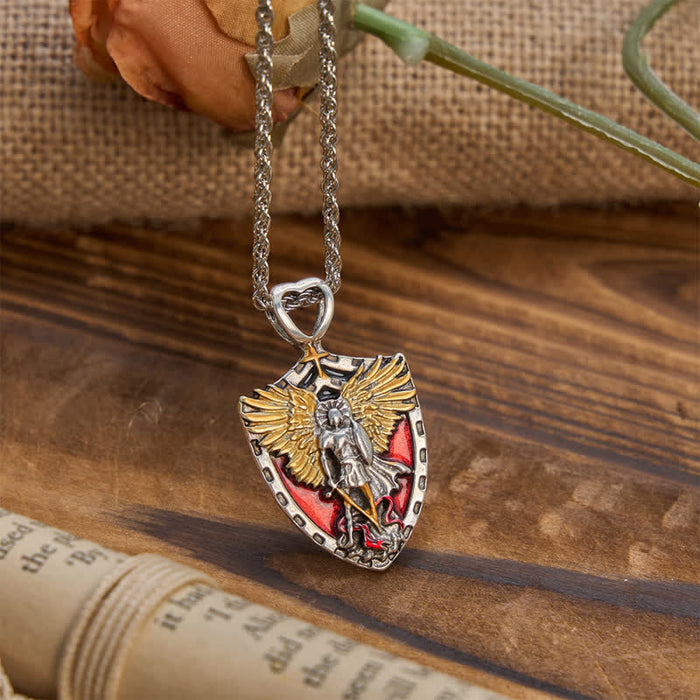St. Michael Shield Pendant Alloy Necklace: Token of Brave Divine Strength