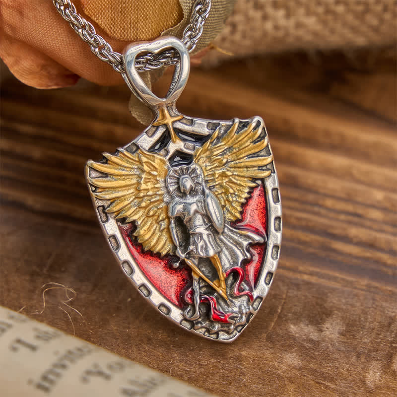 St. Michael Shield Pendant Alloy Necklace: Token of Brave Divine Strength