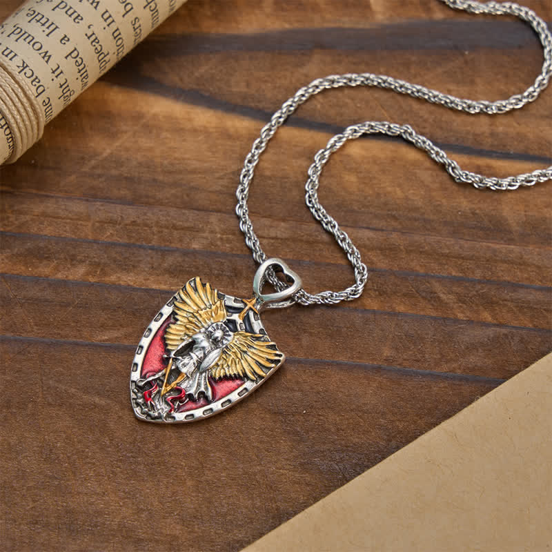 St. Michael Shield Pendant Alloy Necklace: Token of Brave Divine Strength