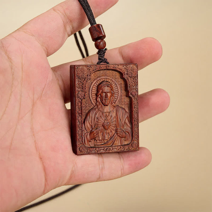 Framed Relief Wooden Jesus Pendant: Vessel of Timeless Sacred Grace