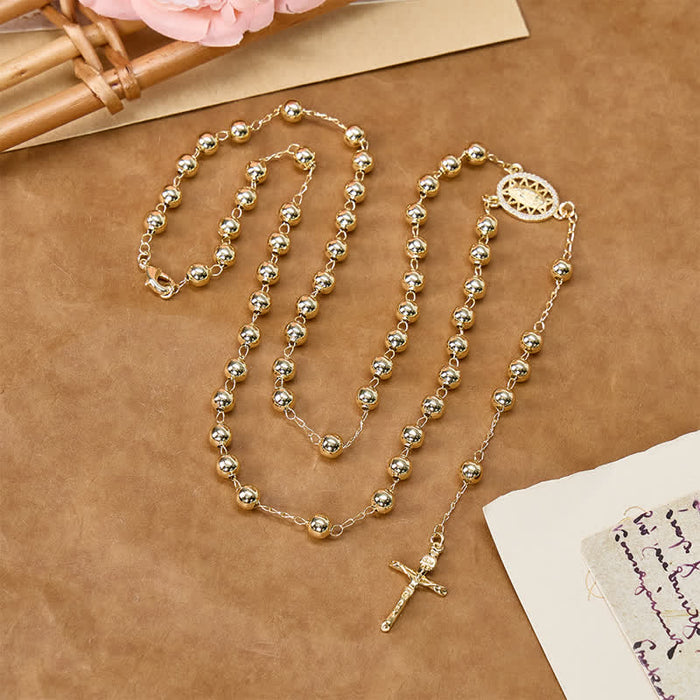 Classic Metal Rosary with Our Lady & Crucifix: Divine Guidance Sign