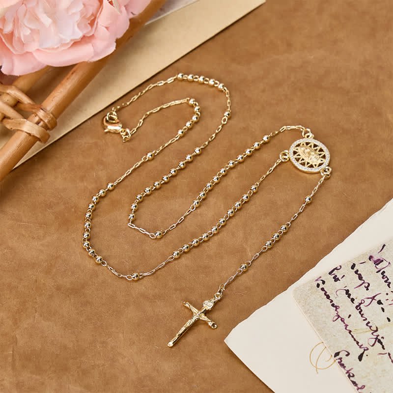 Mini Metal Bead Rosary with Our Lady Medal & Crucifix: Badge of Heavenly Care