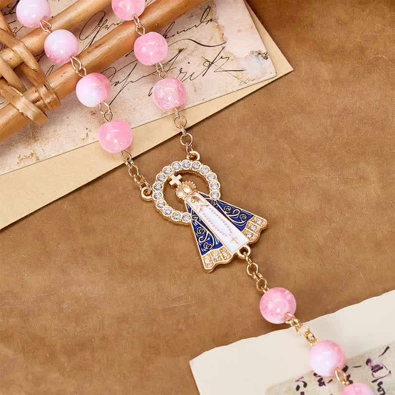 Textured Glass Bead Rosary with Our Lady & Crucifix: Sign of Sacred Shelter