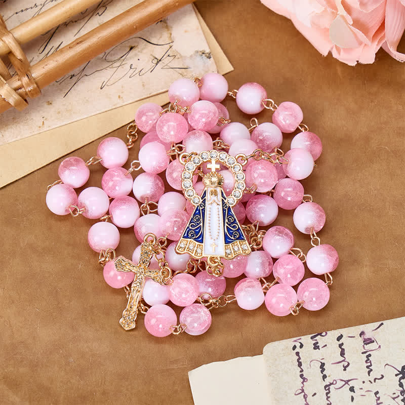 Textured Glass Bead Rosary with Our Lady & Crucifix: Sign of Sacred Shelter