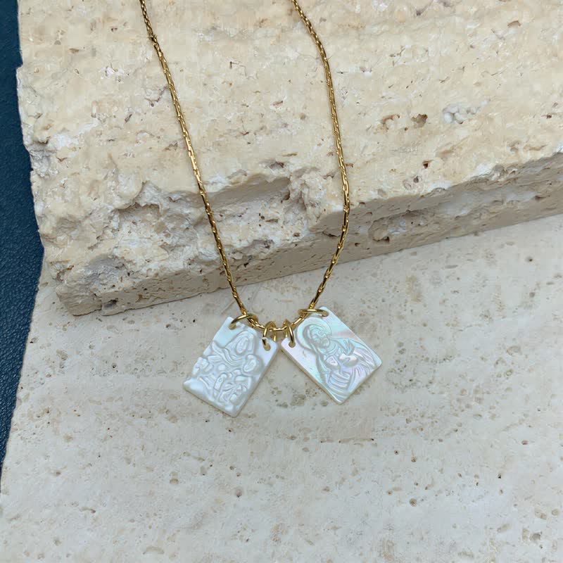 Lustrous Shell Our Lady Double Charm Necklace: Sign of Quiet Divine Shelter