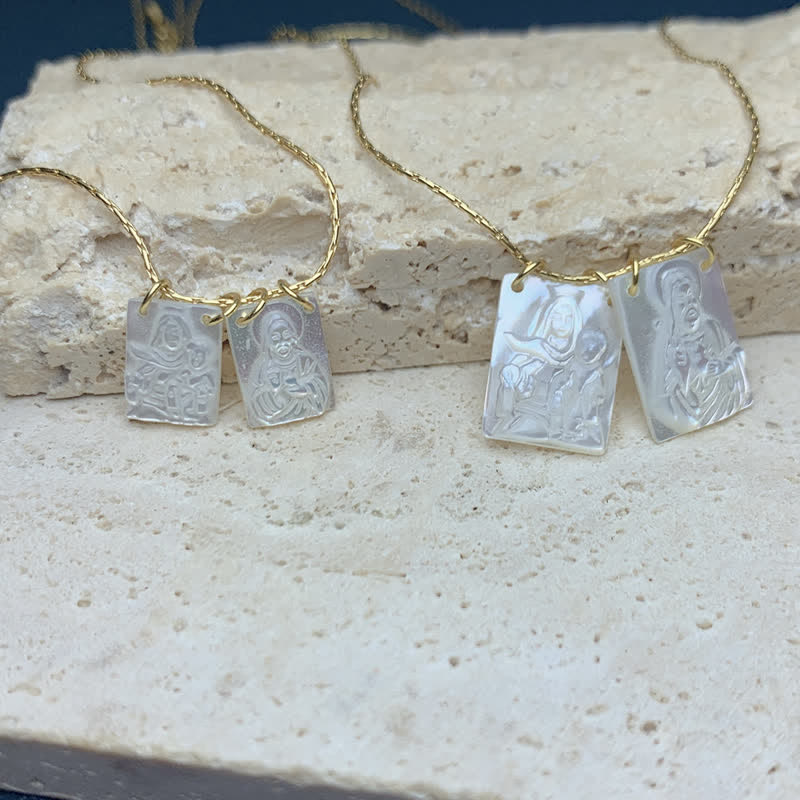 Lustrous Shell Our Lady Double Charm Necklace: Sign of Quiet Divine Shelter