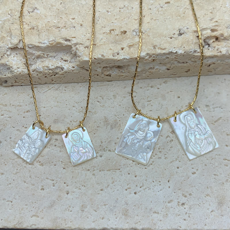 Lustrous Shell Our Lady Double Charm Necklace: Sign of Quiet Divine Shelter