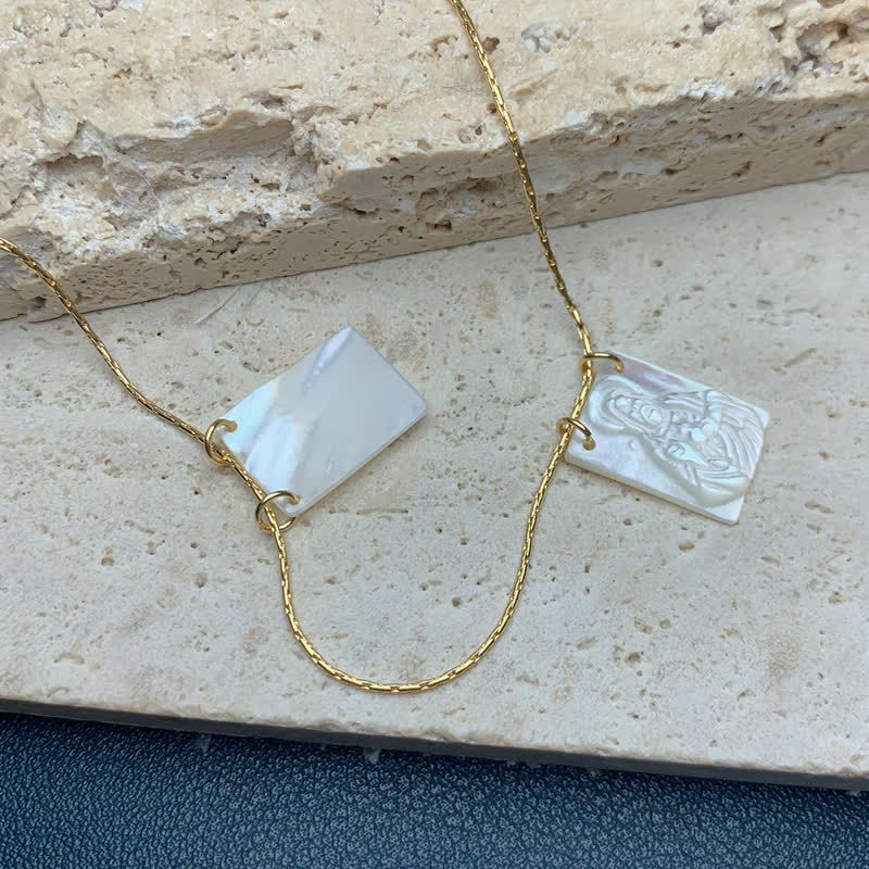 Lustrous Shell Our Lady Double Charm Necklace: Sign of Quiet Divine Shelter